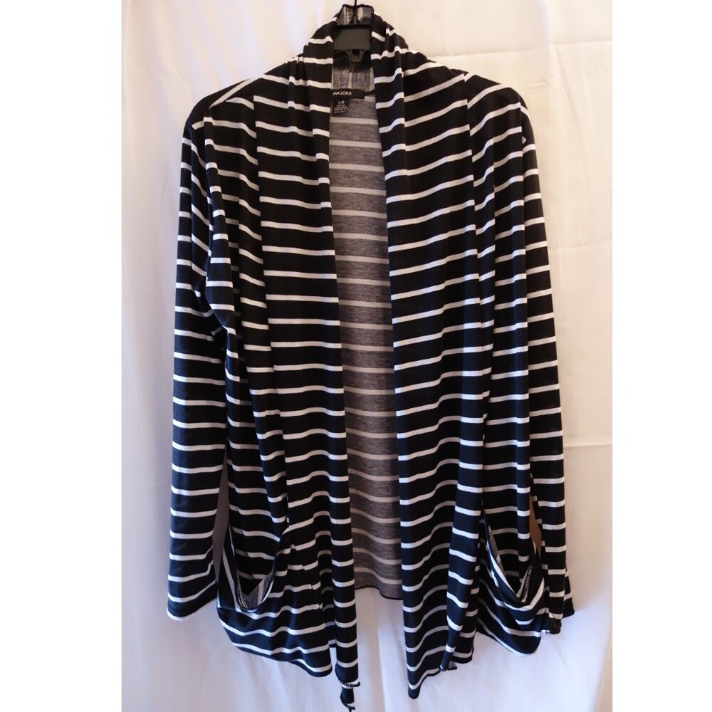 👗2/$30👗NWT Majora Black & White Striped Open Front Light Day Jacket Size Large